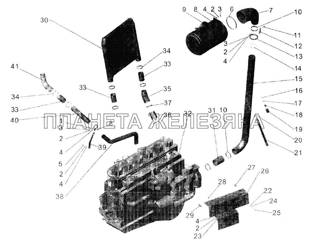 Установка воздухоочистителя и охладителя наддува МАЗ-103 (2005)